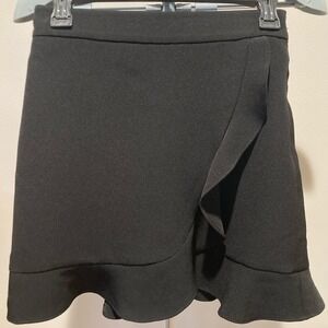 Ralph‎ Lauren Club Monaco Solid Black Ruffle Hem Skirt Whimsigoth Flirty Twee